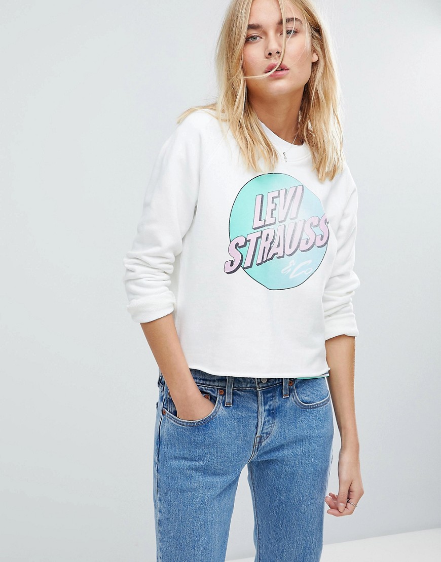Levi's Circle Vintage Graphic Cropped Sweat with Raw Edge - Cloud dancer