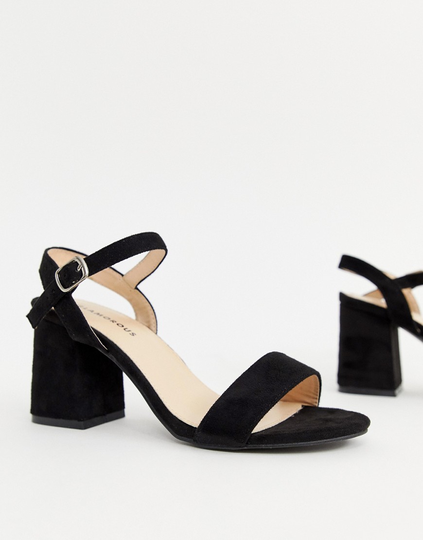 Glamorous black block mid heeled sandals