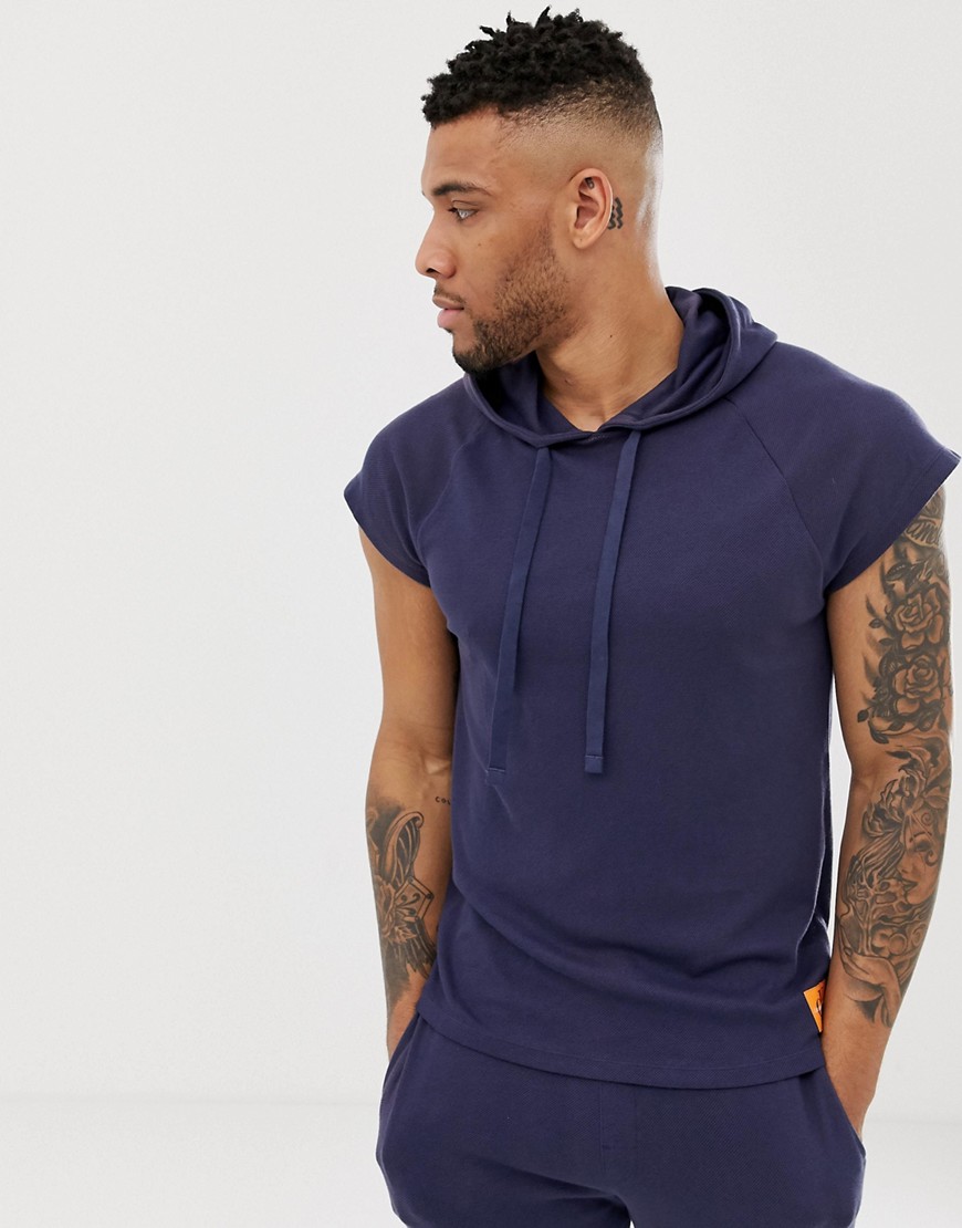 Calvin Klein Monogram mesh sleeveless muscle hoodie in navy