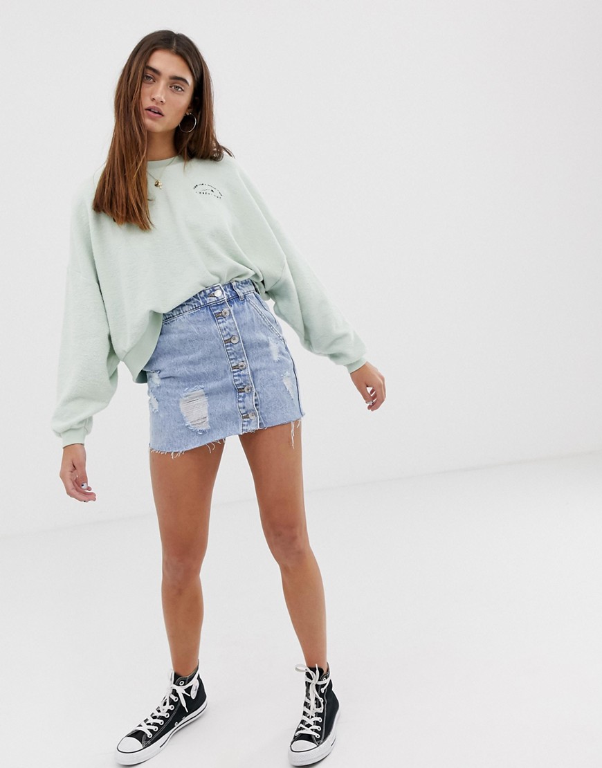 Pull&Bear mini skirt with button detail in light blue