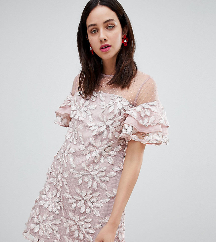 Dolly & Delicious All Over Embroidered Shift Dress With Fluted Hem Detail