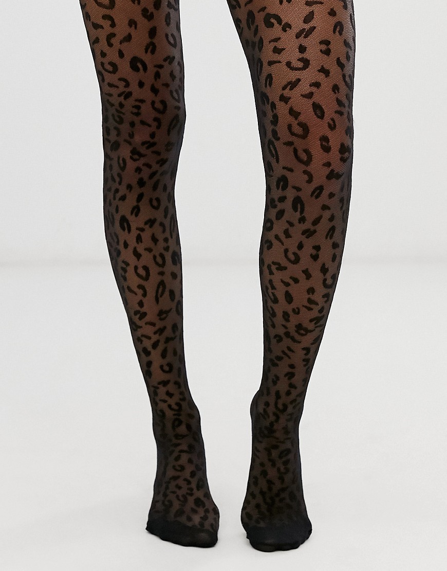 ASOS DESIGN leopard tights in black