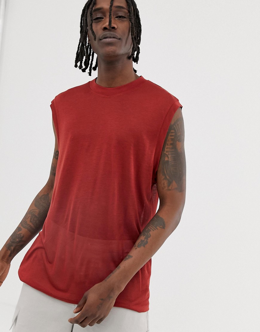 ASOS WHITE loose fit sleeveless t-shirt in dark red drapey fabric