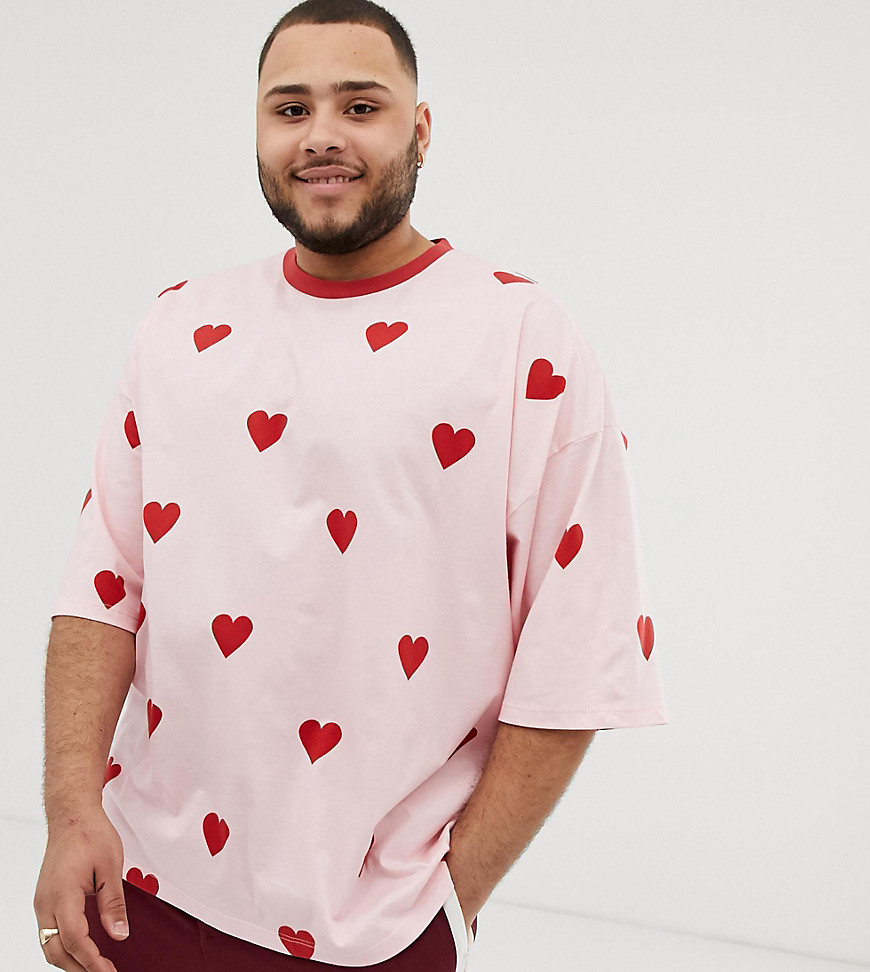 ASOS DESIGN Plus Valentines oversized fit t-shirt with all over heart print