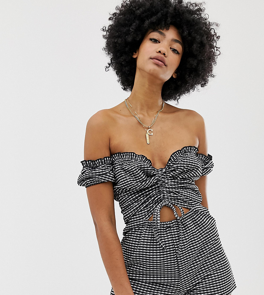 Another Reason bardot playsuit with cut out detail in gingham