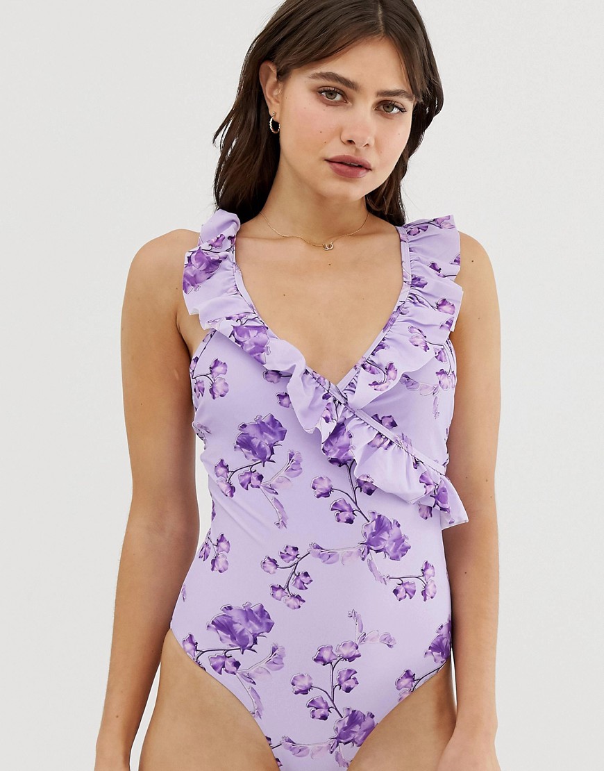 Y.A.S Sweetpea floral print ruffle swimsuit