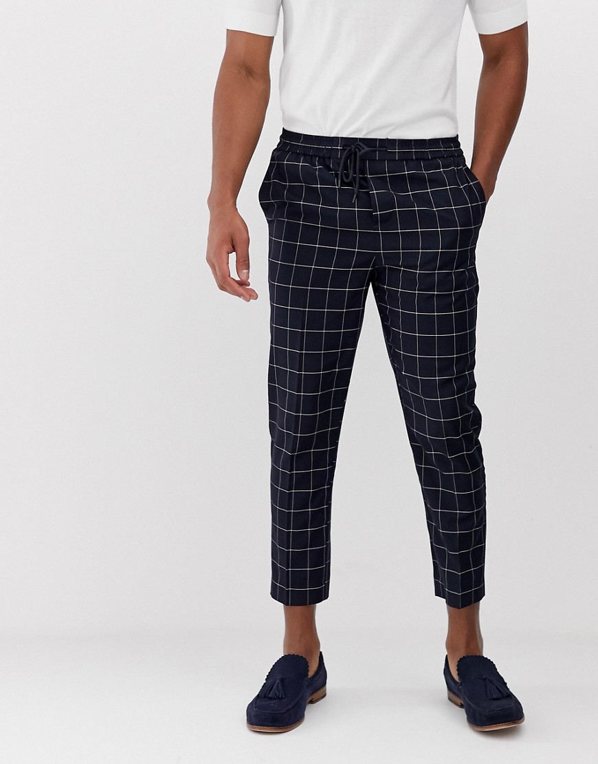 New Look smart trousers in navy grid check