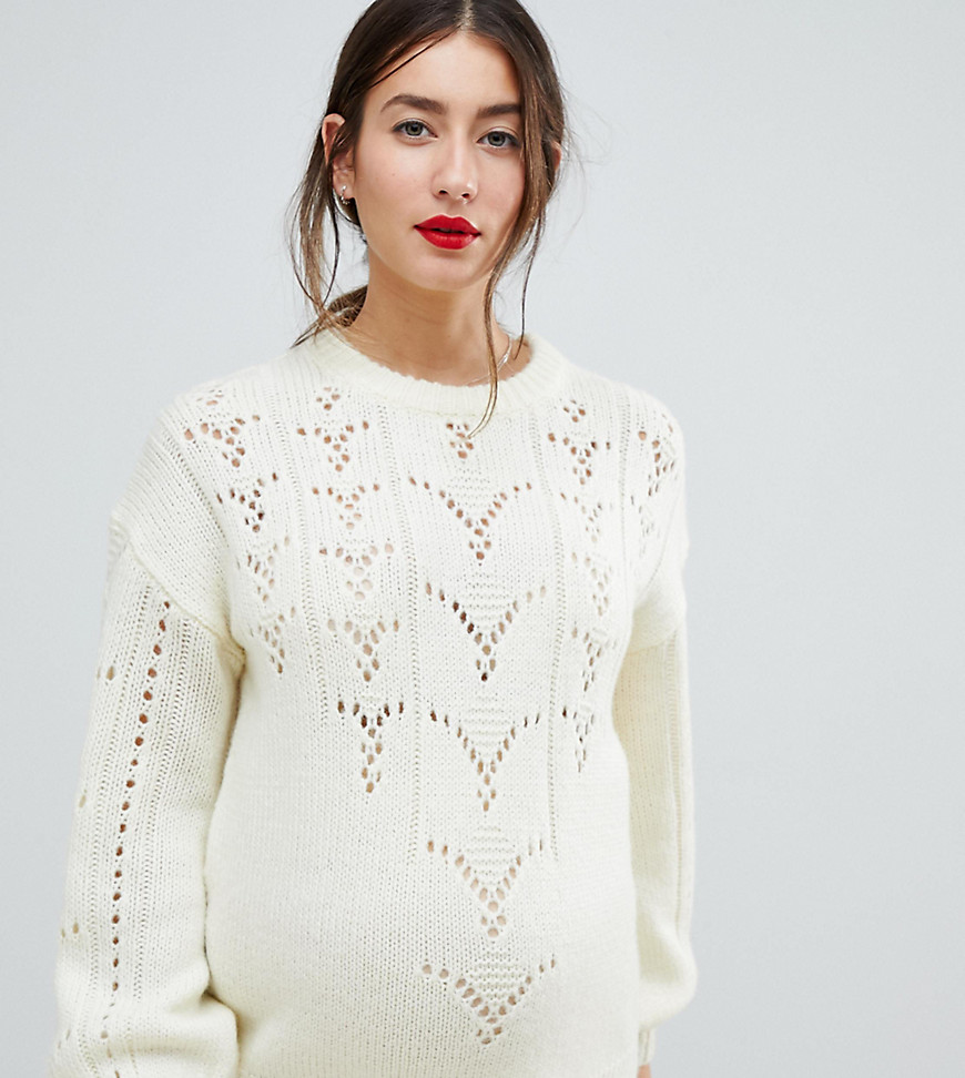 ASOS DESIGN Maternity Jumper In Fluffy With Lace Stitch - Cream