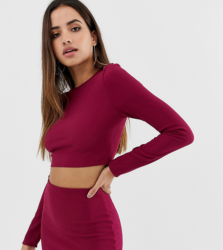 PrettyLittleThing exclusive co-ord ribbed crop top in plum