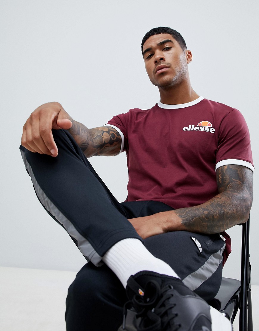 ellesse Agrigento ringer t-shirt with small logo in burgundy - Red