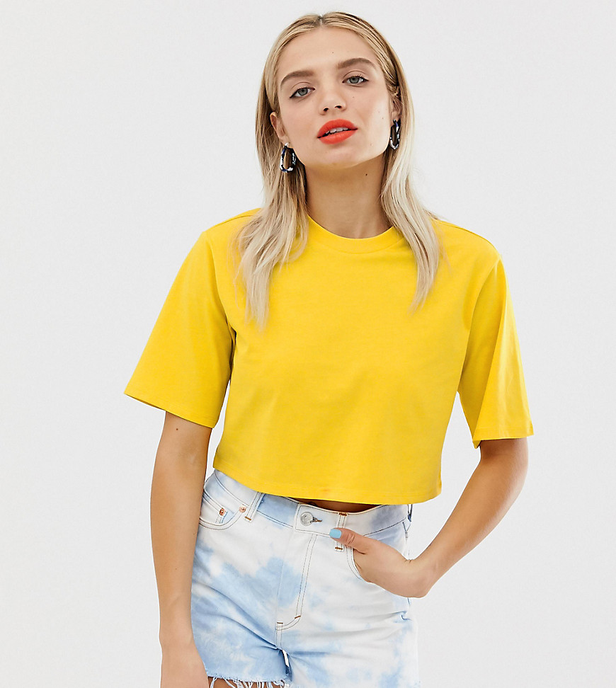 Monki cropped crew neck t-shirt in yellow