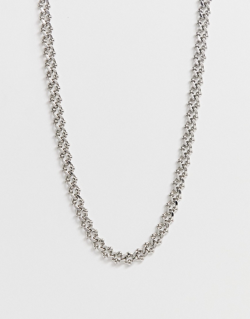 Asos Design Textured Metal Lariat Chain Necklace In Silver Tone - Silver