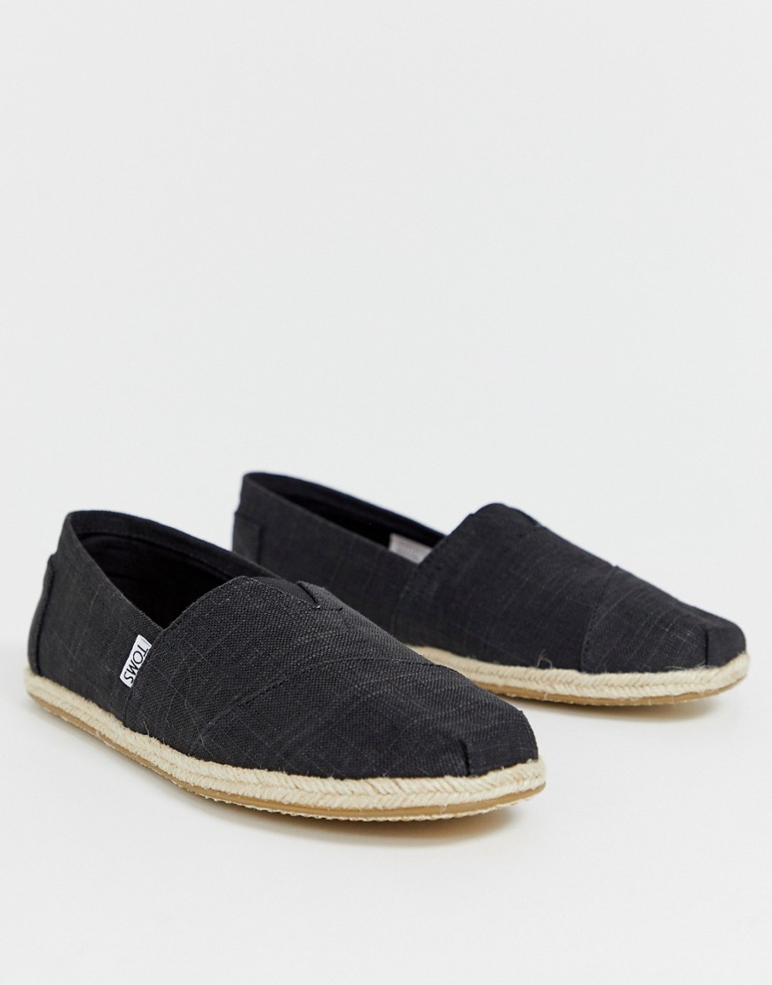 Toms Espadrilles In Black Linen With Rope Detail