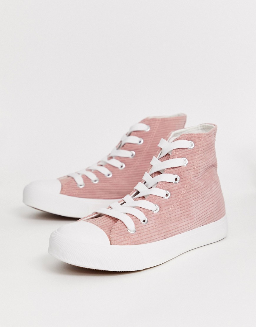 Park Lane hi top lace up trainers in pink cord