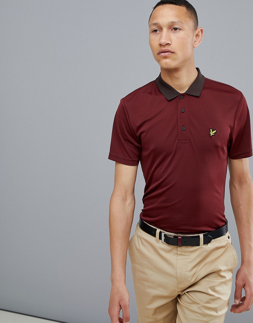 Lyle & Scott Golf Kinloch stripe polo shirt in burgundy