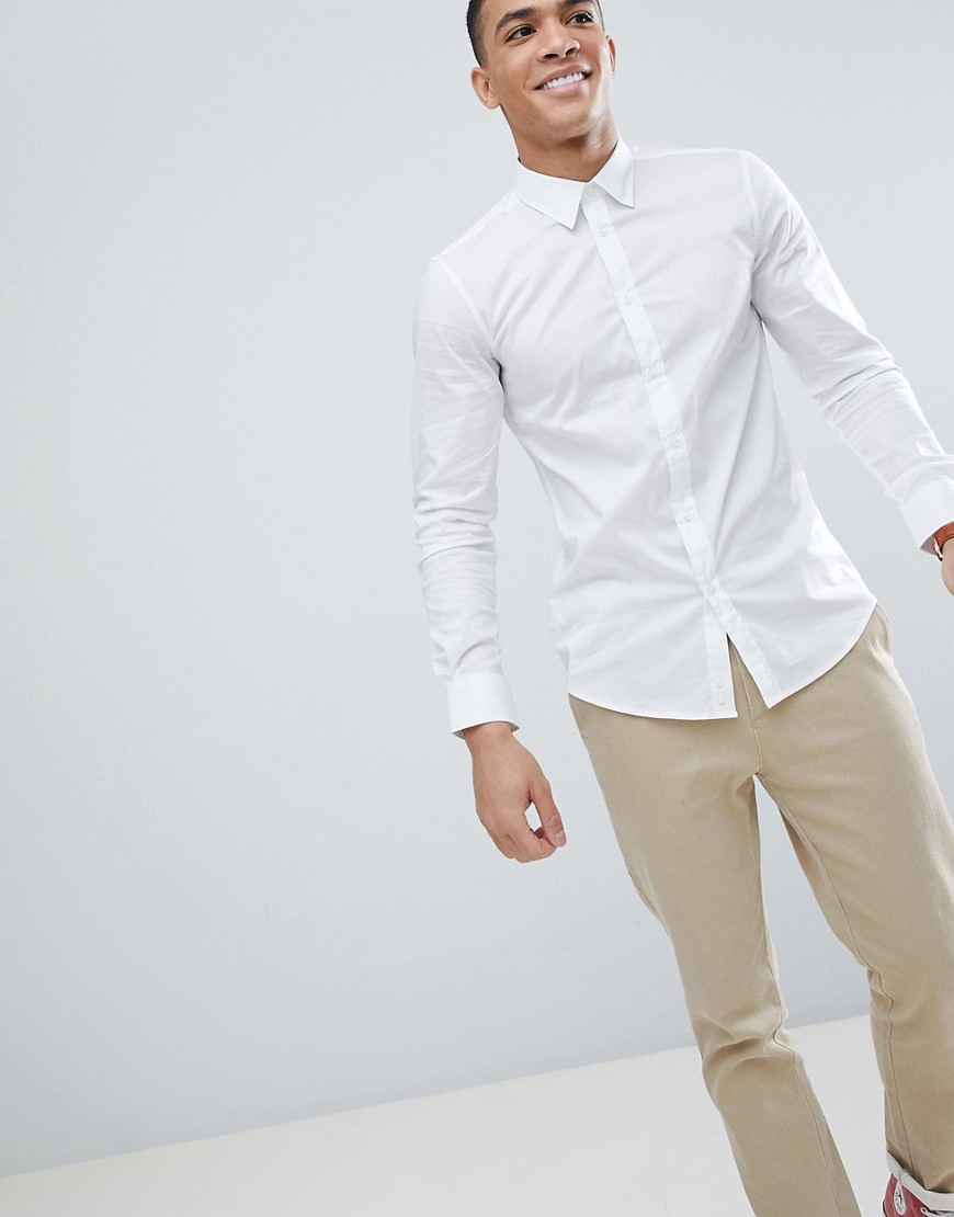United Colors of Benetton Slim Fit Shirt with Stretch in White - 101