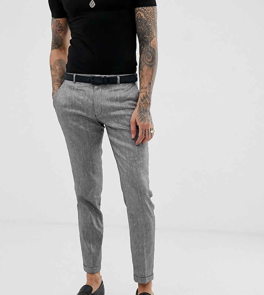 Heart & Dagger skinny fit suit trousers in grey linen mix
