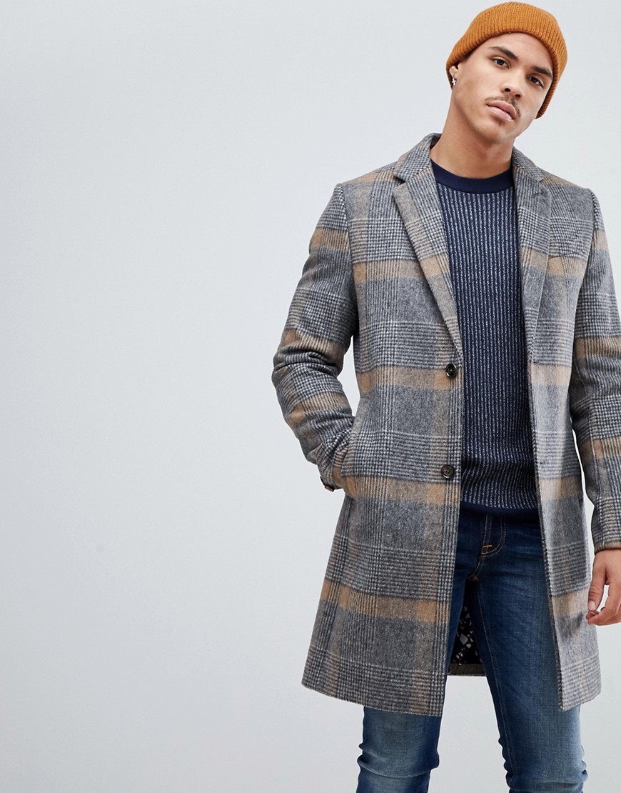 Ted Baker wool overcoat in camel check - Camel