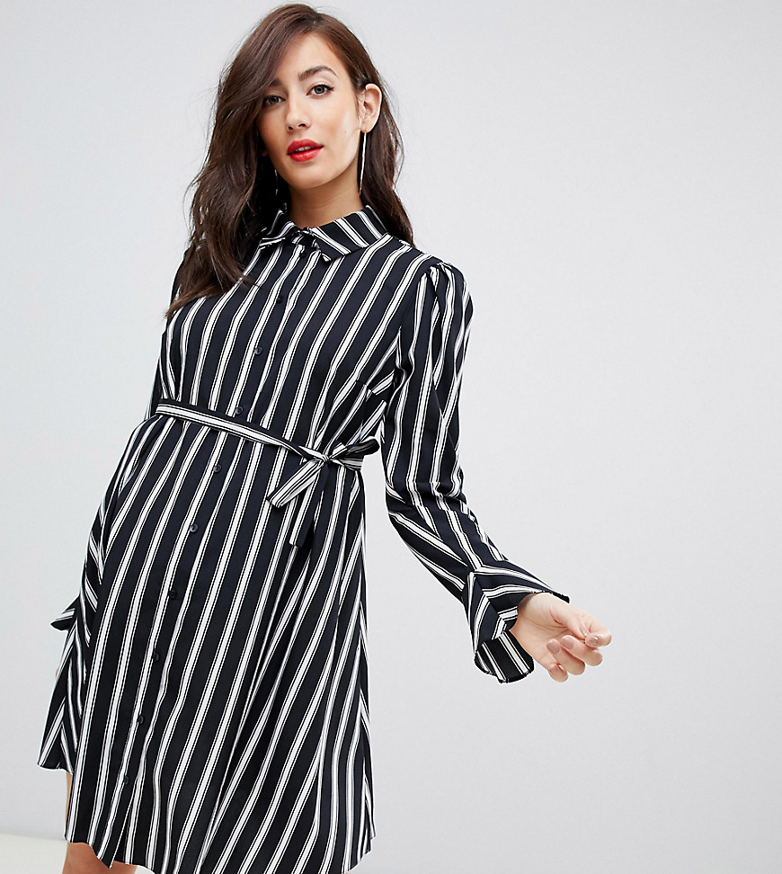 ASOS DESIGN Maternity stripe long sleeve mini shirt dress