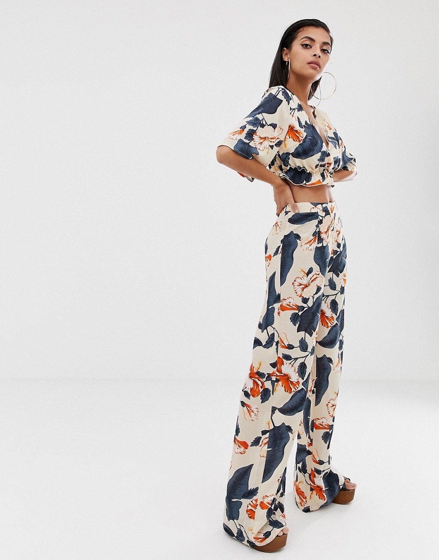 PrettyLittleThing wide leg beach trouser co-ord in floral