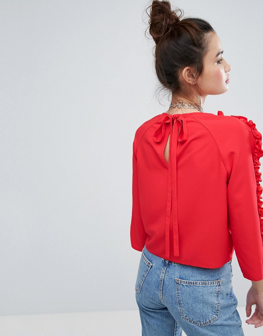 H! By Henry Holland Tie Back Top With Ruffle - Red