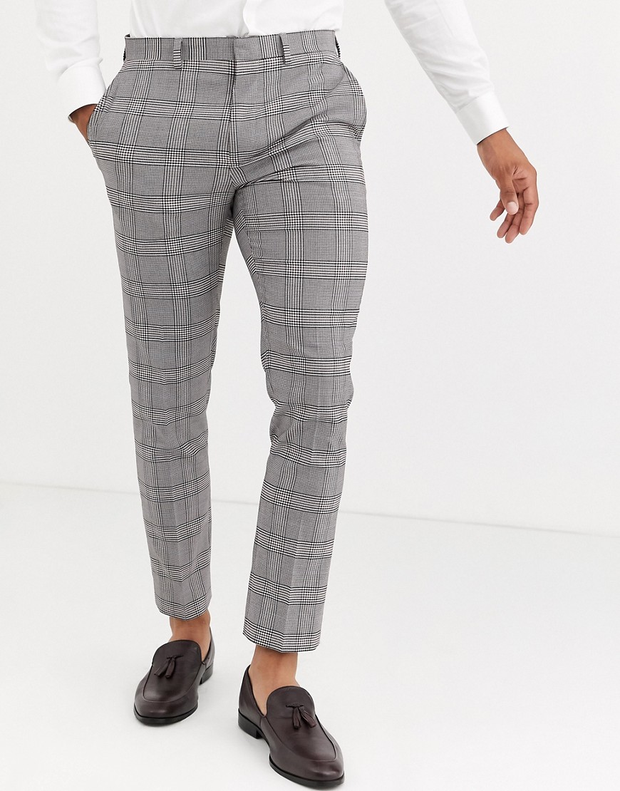 Burton Menswear skinny fit suit trousers in brown retro check