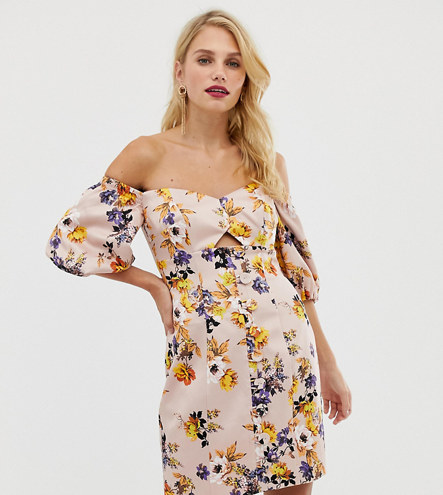 Forever New structured mini dress with puff sleeve in floral
