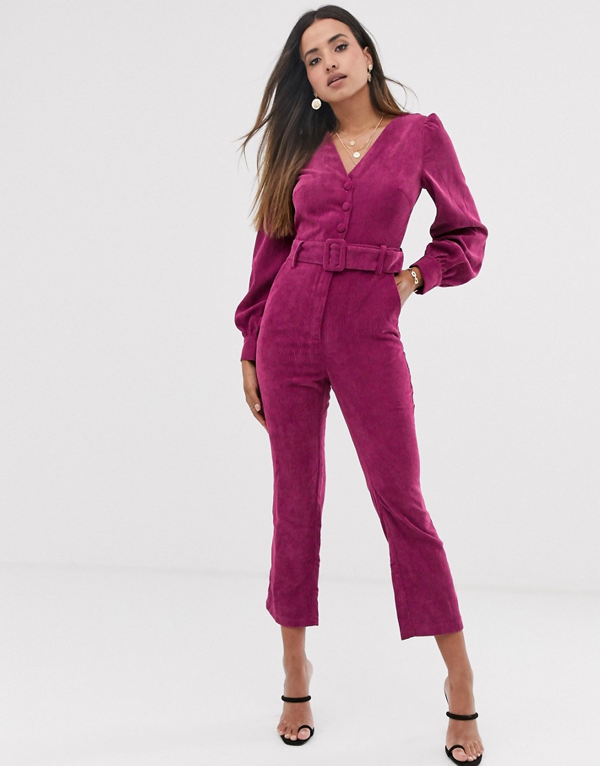 Fashion Union button down jumpsuit in jumbo cord with belt detail