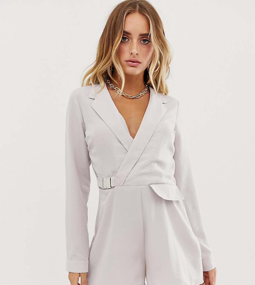 Missguided belted tux playsuit in grey