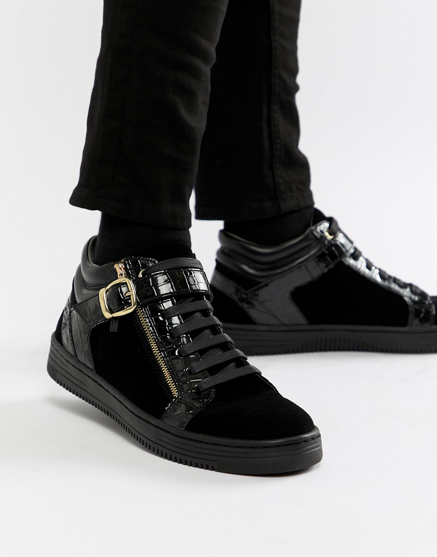 House Of Hounds Griffin mid top trainers in black velvet