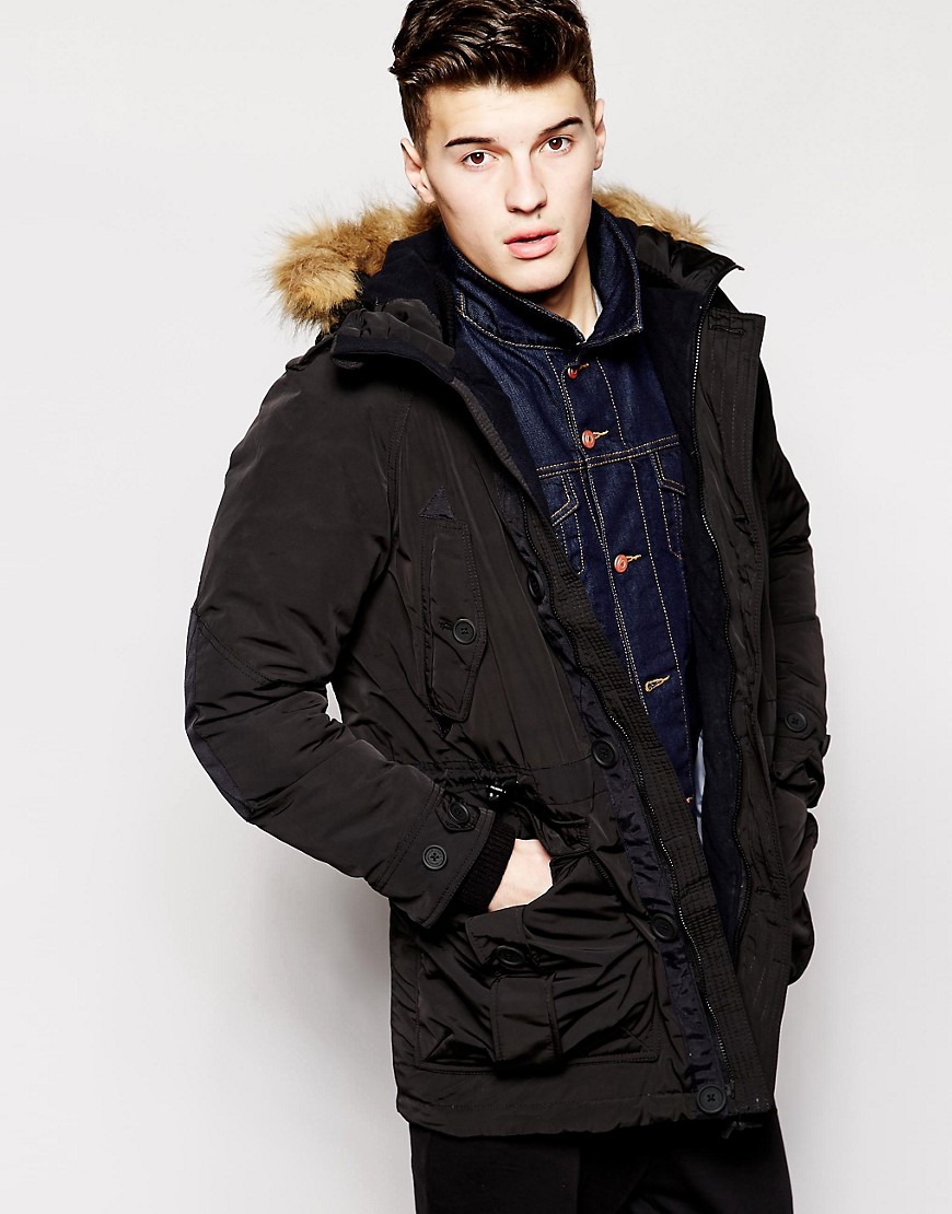 Pull&Bear | Pull&Bear Parka Jacket with Hood and Faux Fur Trim at ASOS