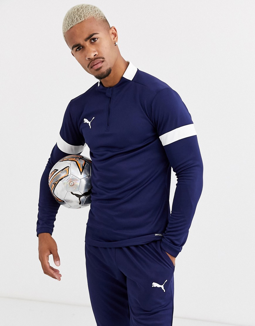 Puma Football 1/4 zip sweat in navy with white panels exclusive to ASOS