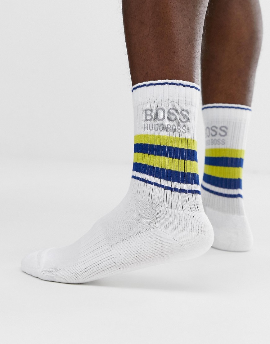 BOSS rib logo crew socks in white