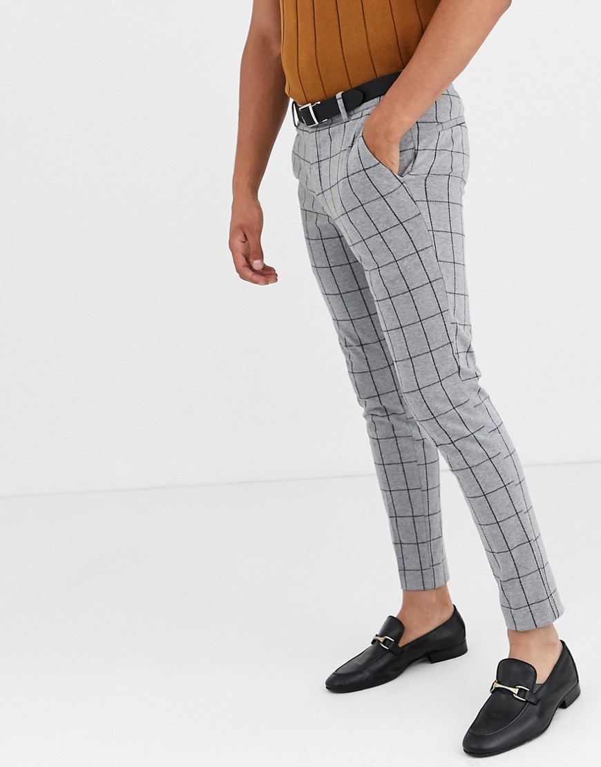 Only & Sons smart check trousers in grey