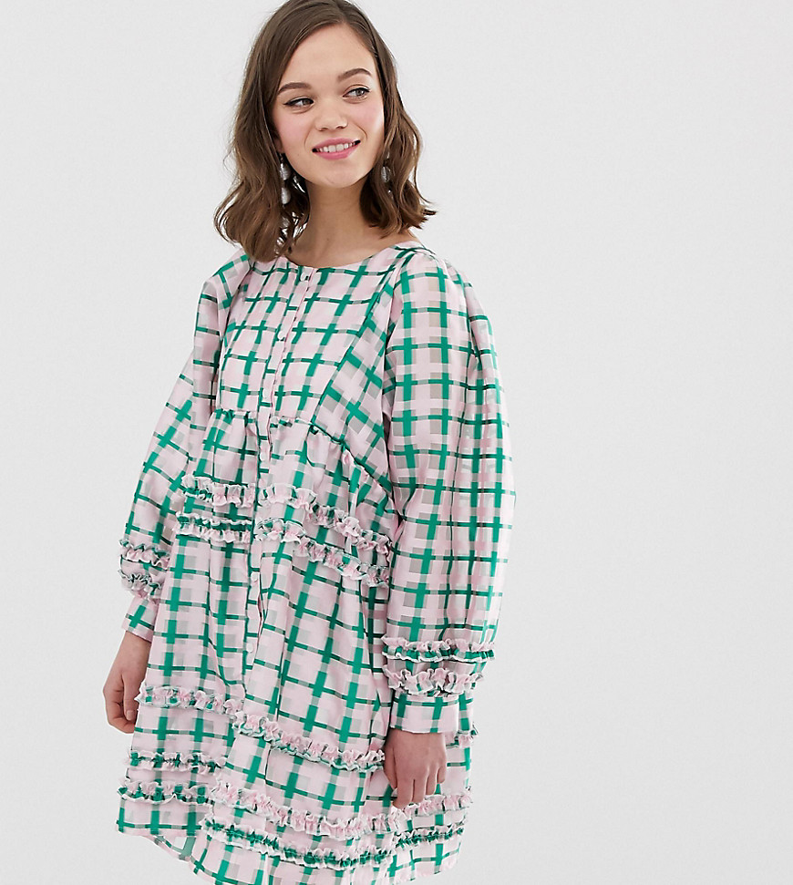 Sister Jane oversized smock dress with ruffle detail in grid check