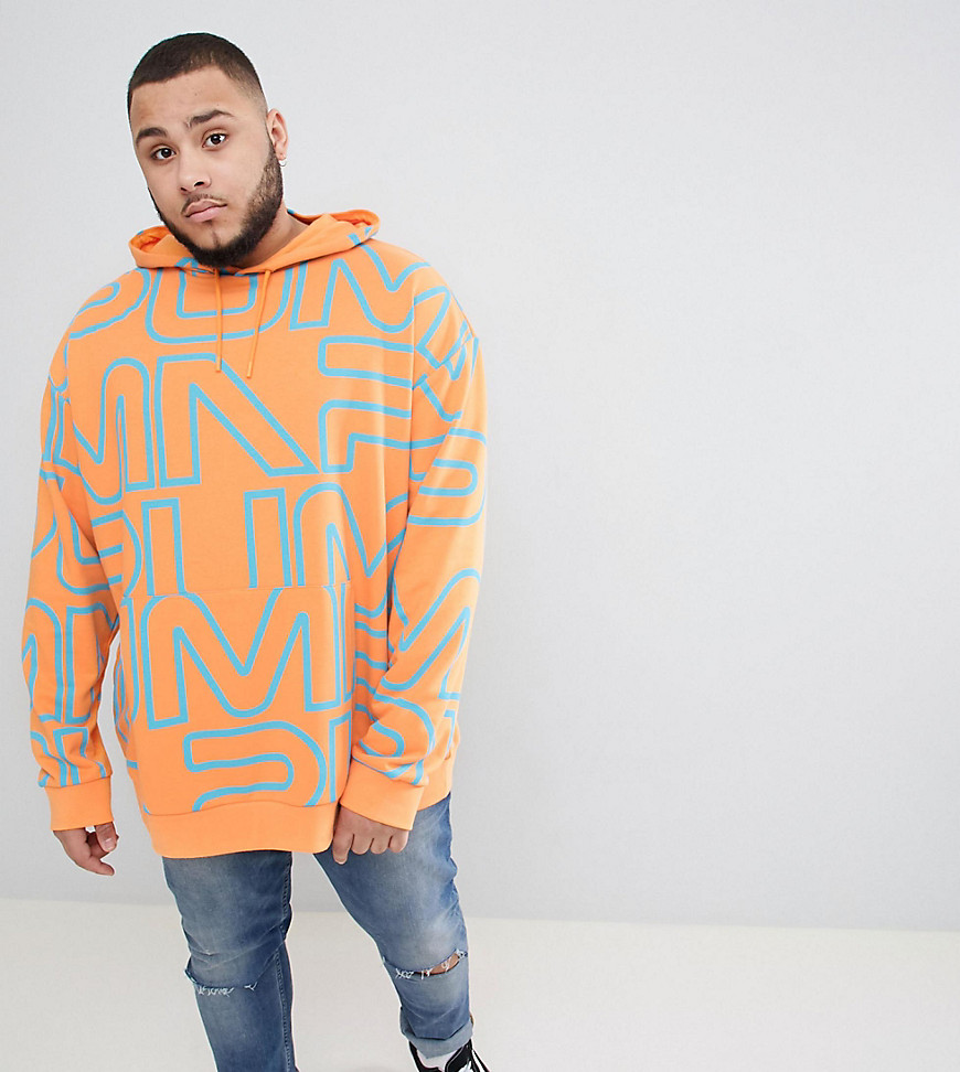 Puma PLUS Pullover Hoodie With All Over Print In Orange Exclusive To ASOS - Orange