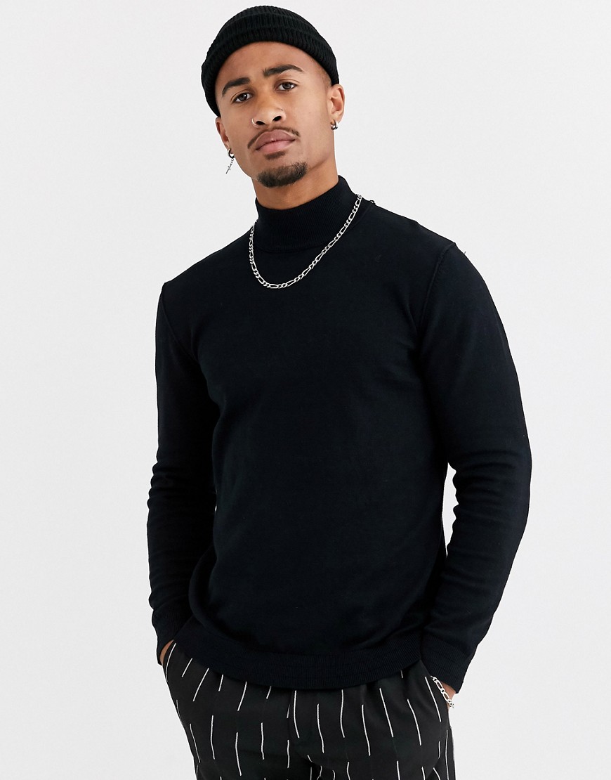 Only & Sons knitted jumper with high neck in black