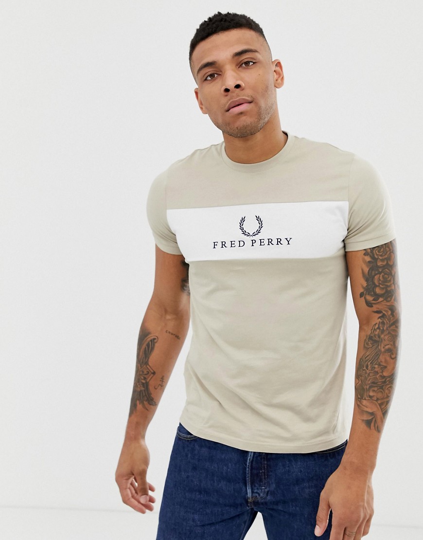 Fred Perry Sports Authentic embroidered panel t-shirt in stone