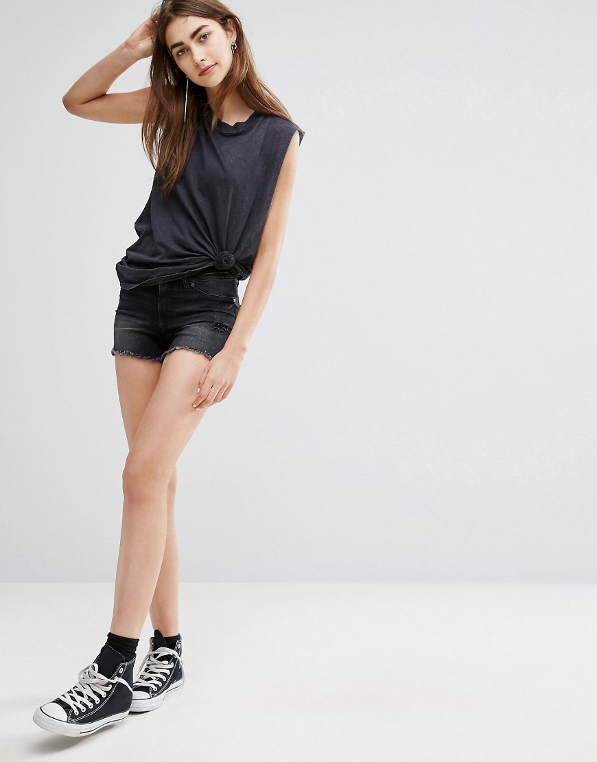 Cheap Monday Cut-off Shorts with Distressing - Cult black