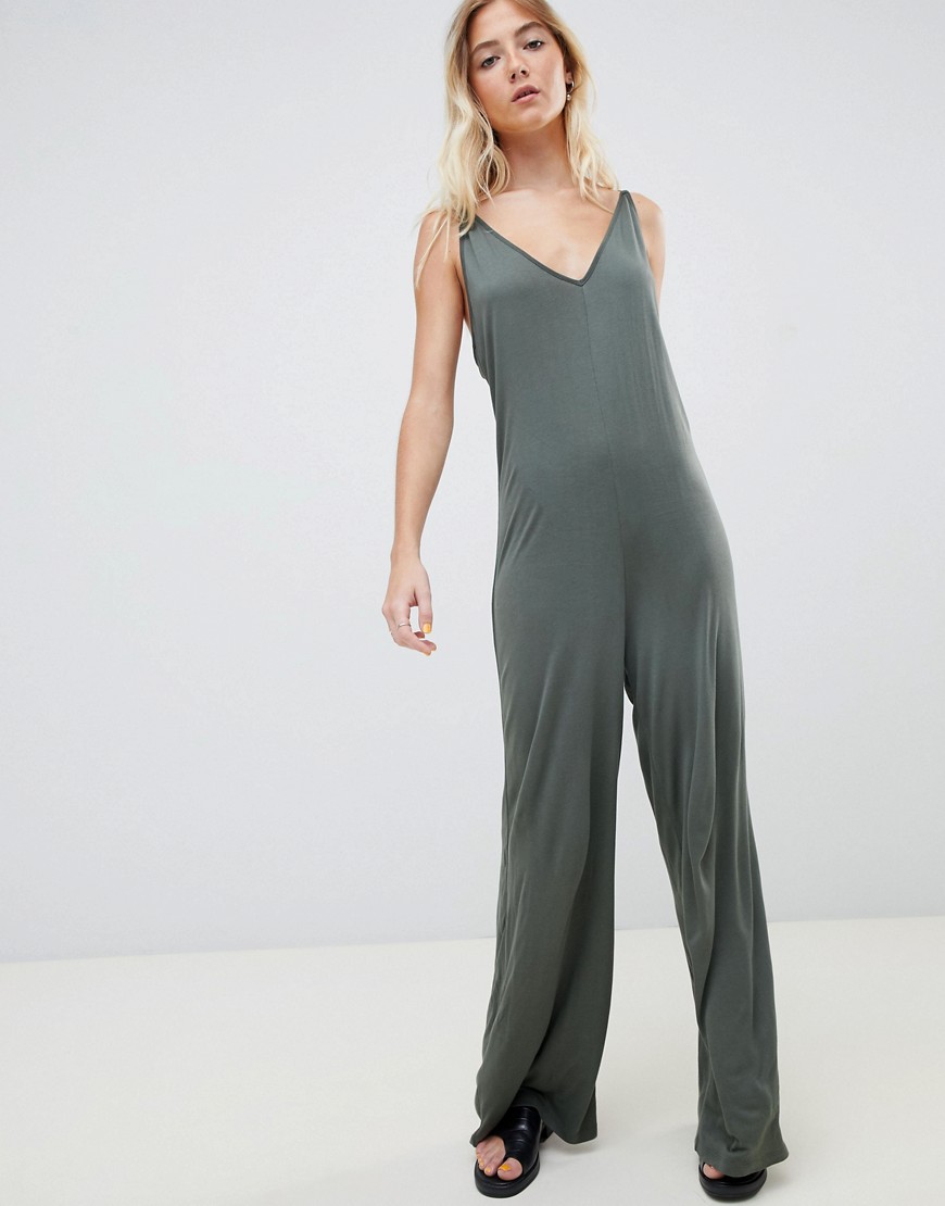 ASOS DESIGN strappy jumpsuit with plunge front