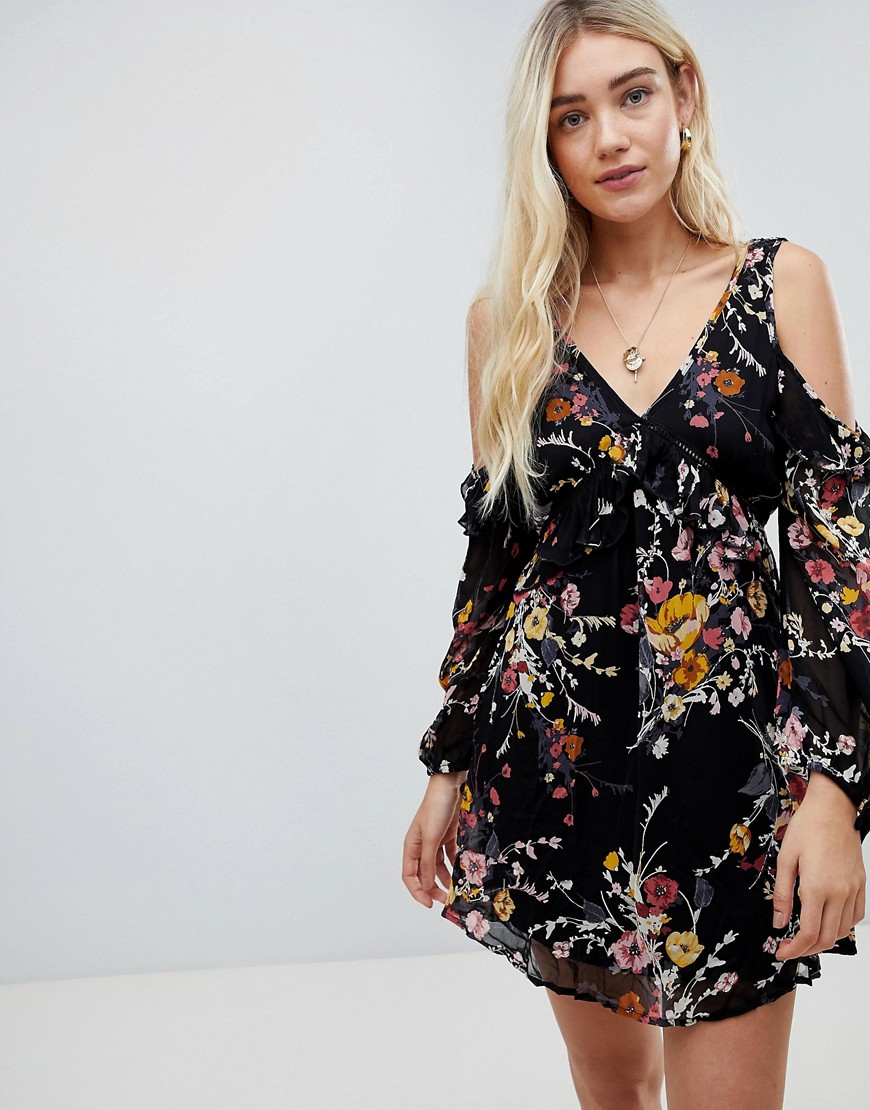 Band of Gypsies abstract floral cold shoulder dress