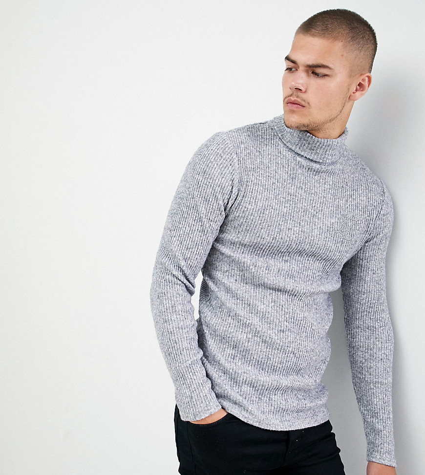 SikSilk knitted roll neck jumper in grey exclusive to ASOS