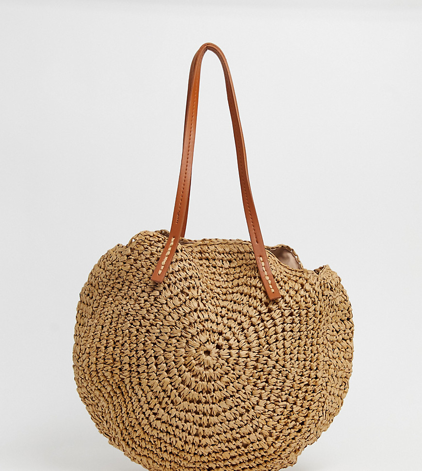 Warehouse straw shopper bag with faux leather straps