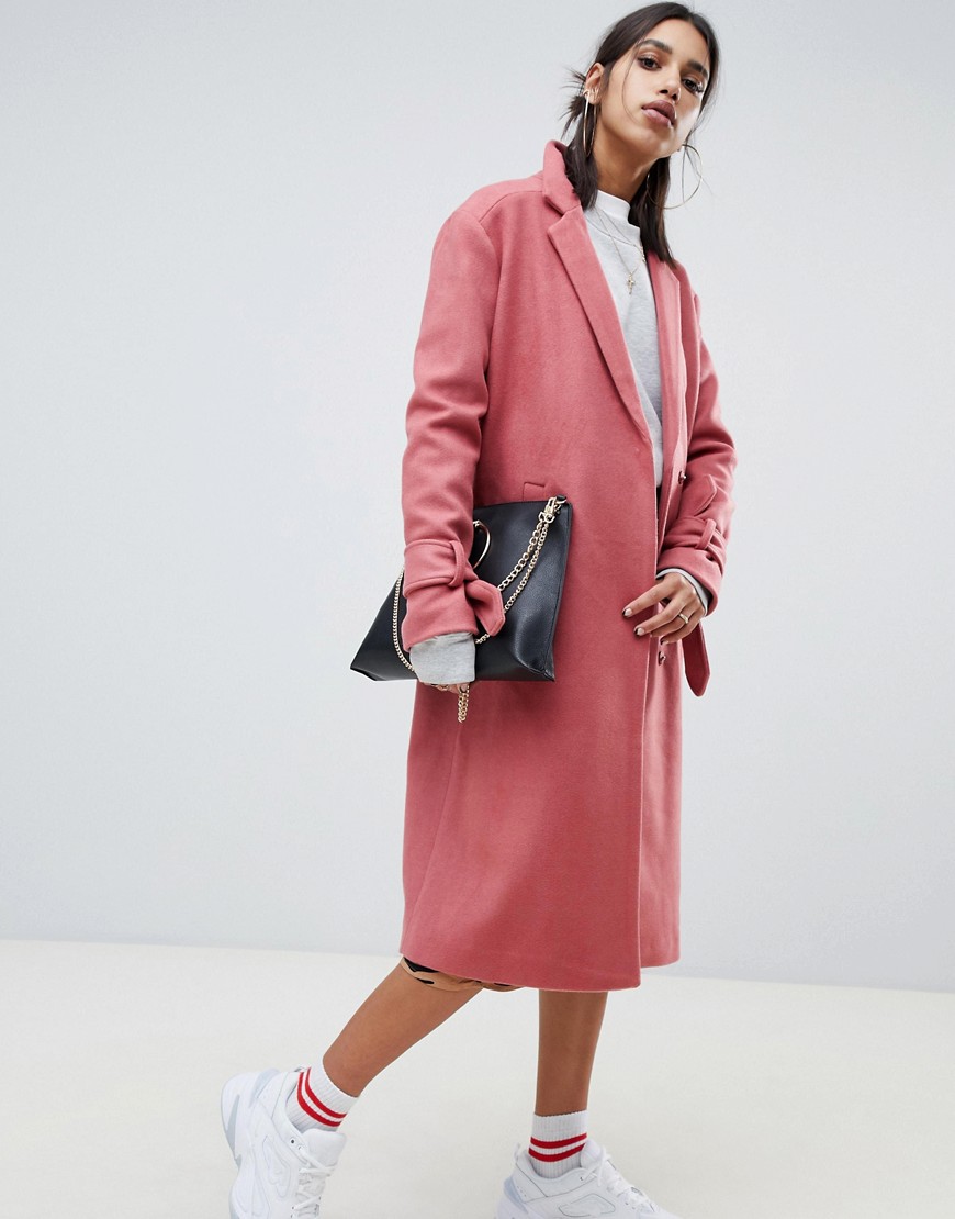 Na-kd tie sleeve tailored coat in pink