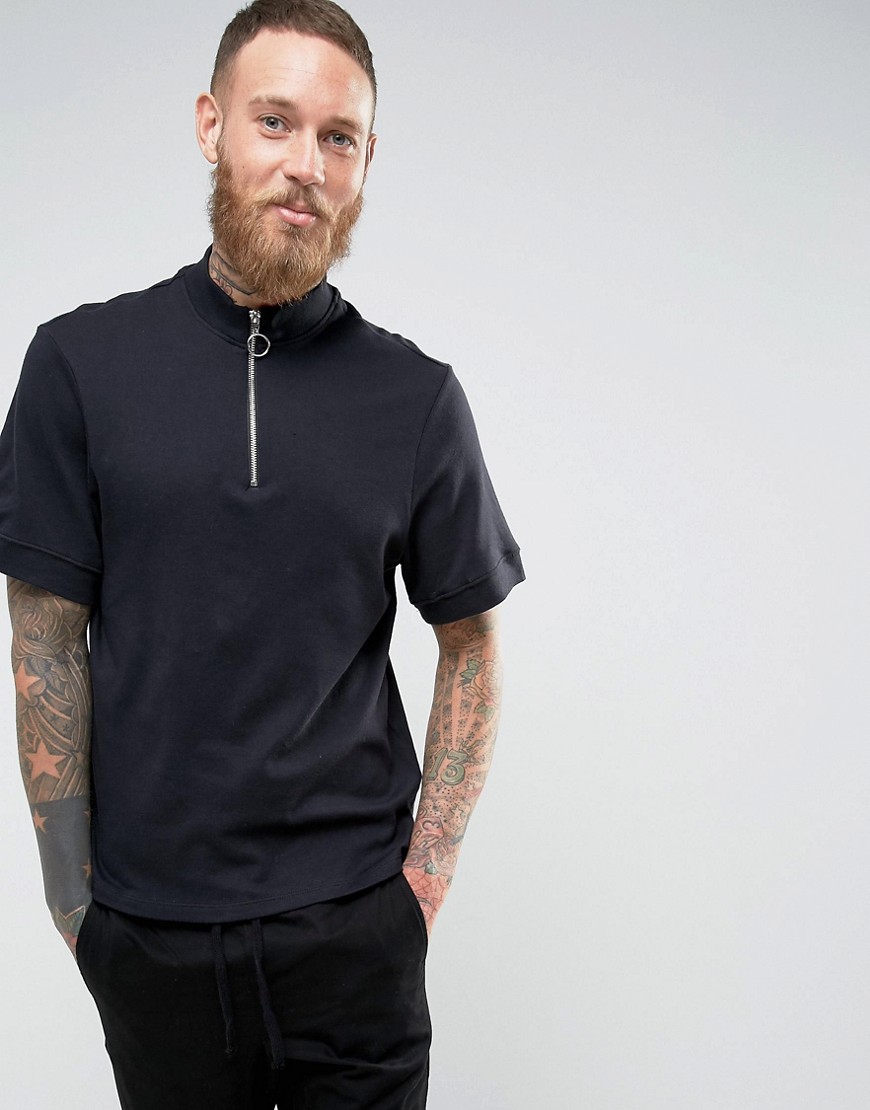 Kiomi T-Shirt with Half Zip neck - Black
