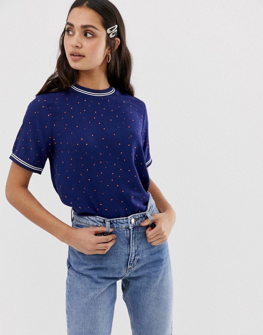 Only Tina spotty t-shirt with sporty stripe trims