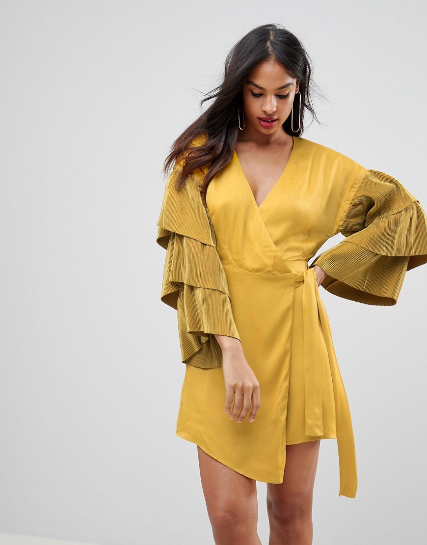 Isla Open Up Wrap Kimono Style Dress - Chartreuse