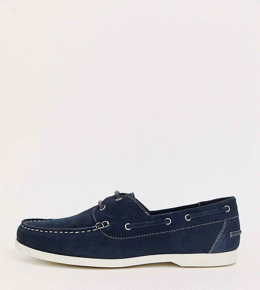 Silver Street wide fit boat shoes in navy