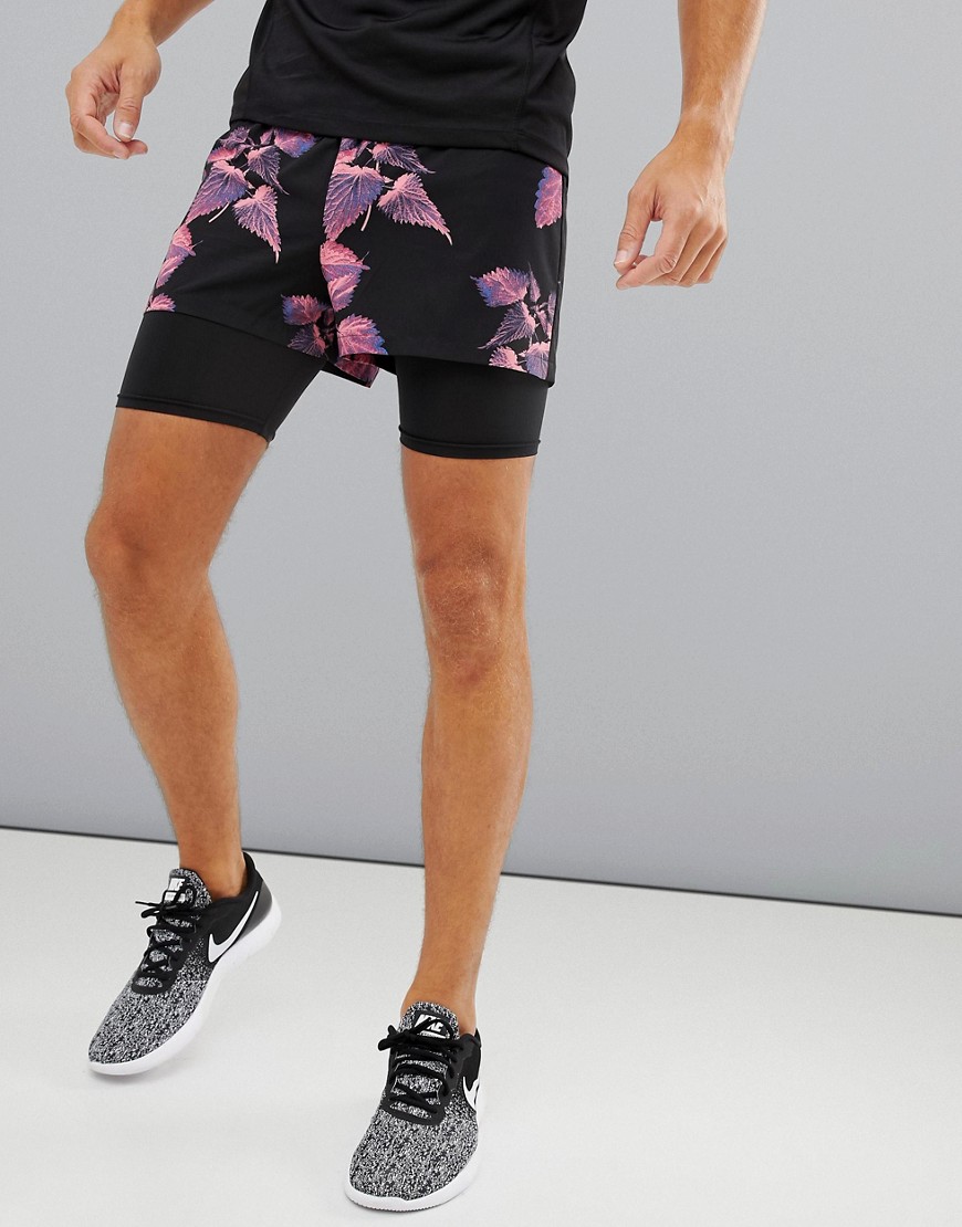 ASOS 4505 2-in-1 training shorts with floral print