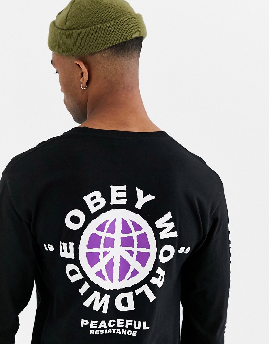 Obey Peaceful resistance long sleeve t-shirt with back print in black